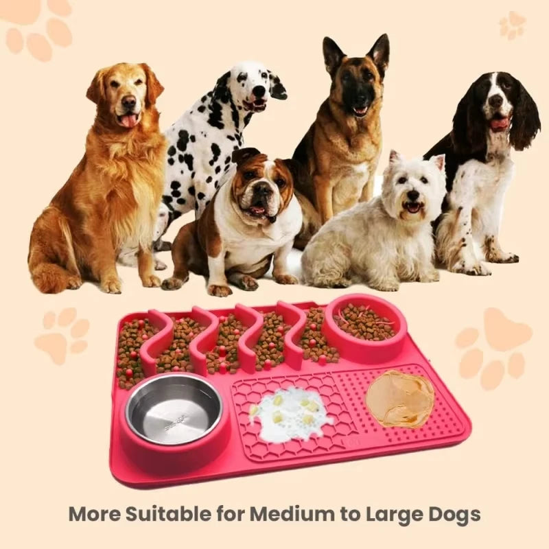 Slow Feeder Non-Toxic Silicone with Aluminum Bowl - Slobberfeast