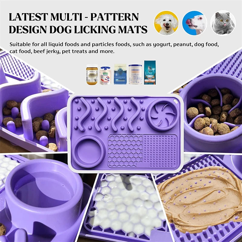 3-in-1 Slow Feeder Dog Bowl with Licking Mat - Slobberfeast