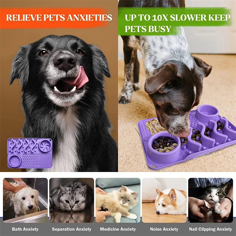 3-in-1 Slow Feeder Dog Bowl with Licking Mat - Slobberfeast