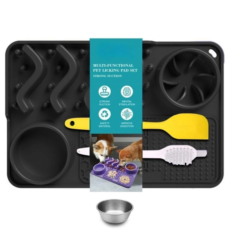 Slow Feeder Non-Toxic Silicone with Aluminum Bowl - Slobberfeast