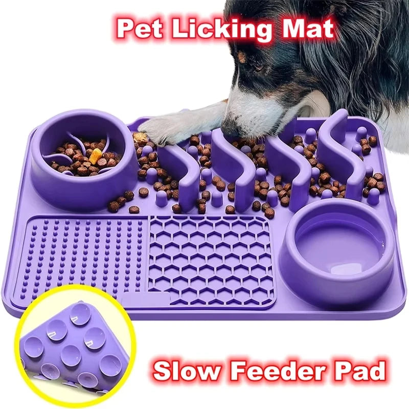 3-in-1 Slow Feeder Dog Bowl with Licking Mat - Slobberfeast